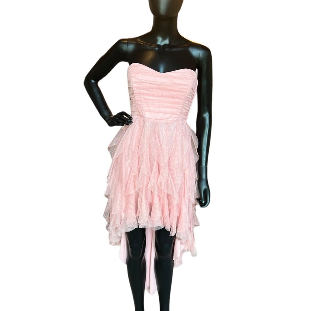 HOMECOMING - Peach Hi-low Glitter Short Dress